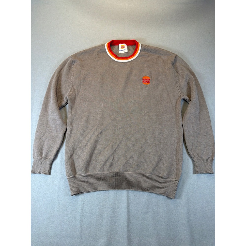 Burger King Logo Sweater Mens Small Gray Crewneck Knit‎ Retro Employee Uniform